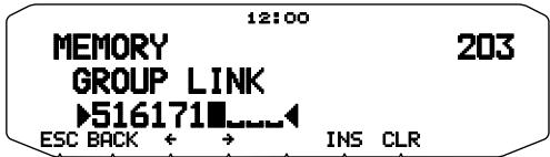 12:00 MEMORY GROUP LINK 516171 ESC BACK ← → INS CLR 203