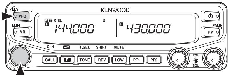 M.V VFO M.IN MR -MNU KENWOOD PIT CTRL 144000 D 430000 C.IN T.SEL SHIFT MUTE CALL F TONE REV LOW PF1 PF2 VOL SQL