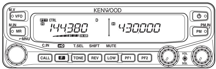 M.V VFO M.IN MR -MNU KENWOOD CTRL 144300 D 430000 PM.IN PM C.IN T.SEL SHIFT MUTE CALL F TONE REV LOW PF1 PF2 VOL SQL