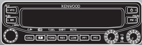 KENWOOD M.V O VFO M.IN O MR - MNU C.IN T.SEL SHIFT MUTE CALL TONE REV LOW PF1 PF2 VOL SQL
