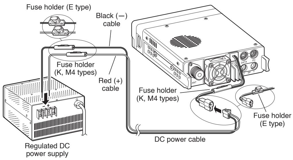 KENWOOD TM-V71E - Connect the DC power cable to the transceiver. - 1