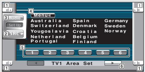 KENWOOD KVT-725DVD - Displaying the TV1 Area Set screen - 2