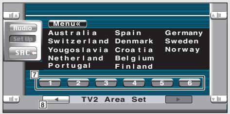 KENWOOD KVT-725DVD - Displaying the TV2 Area Set screen - 2
