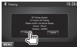 KENWOOD DDX491HD - Pairing a Bluetooth device using SSP (for Bluetooth 2.1) - 2