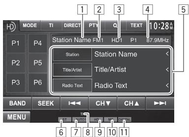 KENWOOD DDX491HD - □ Indications and buttons on the source control screen - 1