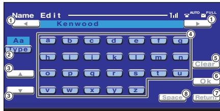 Name Edit Til AUTO FULL Kenwood Aa Type a b c d e f q h l l k l m n o p q r s t u v w x y z Clear Ok Space Return