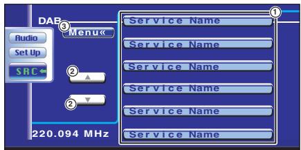 DAB Audio Set Up SRC Menu Service Name Service Name Service Name Service Name Service Name Service Name 220.094 MHz