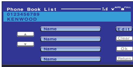 Phone Book List 0123456789 KENWOOD Name ▲ Name ▼ Name Name Edit Clear Ok Return