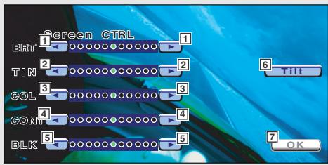Screen CTRL BRT 1 TIN 2 COL 3 CONT 4 BLK 5 6 Tilt 7 OK