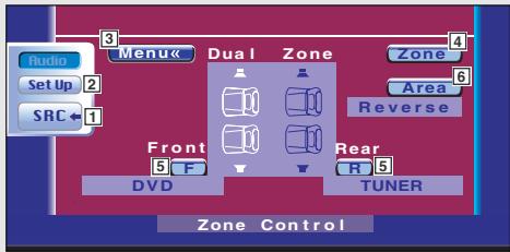 Audio Set Up SBC + Menu« Dual Zone Zone Area Reverse Front 5 F Rear R 5 DVD TUNER Zone Control