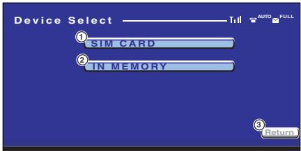 Device Select ① SIM CARD ② IN MEMORY AUTO FULL Return
