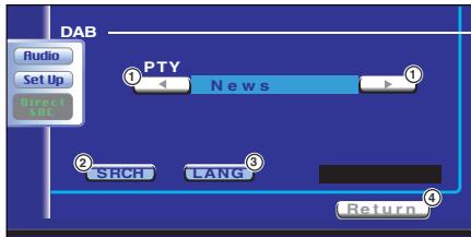 DAB Audio Set Up Direct SRL PTY News SRCH LANG Return