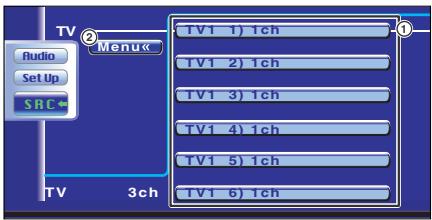TV Audio Set Up SRC Menu TV1 1) 1ch TV1 2) 1ch TV1 3) 1ch TV1 4) 1ch TV1 5) 1ch TV1 6) 1ch