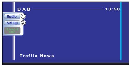 D A B 13:50 Audio ① Set Up ② Traffic News