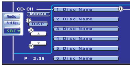 CD-CH Audio Set Up SRC Menu DISP 1. Disc Name 2. Disc Name 3. Disc Name 4. Disc Name 5. Disc Name 6. Disc Name P 2:35
