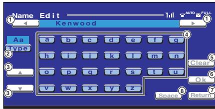 Name Edit Till AUTO FULL Kenwood Aa Type a b c d e f q h i l k l m n o p q r s t u v w x y z Clear Ok Space Return