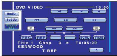 DVD VIDEO 13:50 Audio Set Up DIRECT LTD... PBC REP SCRL TIME Title 1 Chap 3 T0:05:20 KENWOOD T-REP