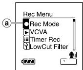 Rec Menu Rec Mode VCVA Timer Rec LowCut Filter