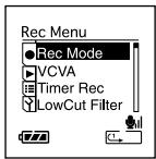 Rec Menu Rec Mode VCVA Timer Rec LowCut Filter