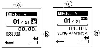 a Folder A 01 / 21 ST He 00H 00s D5500021 T b a Folder A 01 / 21 HPB 04H 00s SONG A/Artist A T b