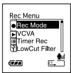 Rec Menu Rec Mode VCVA Timer Rec LowCut Filter