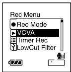 Rec Menu ● Rec Mode VCVA Timer Rec LowCut Filter