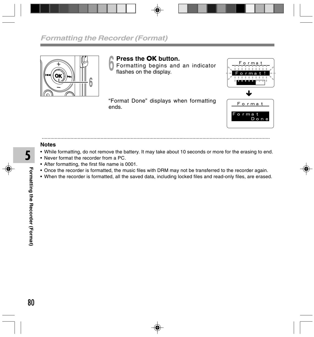 OLYMPUS WS-320M - Formatting the Recorder (Format) - 7