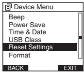 OLYMPUS DS-2800 - Initializing the recorder's menu settings [Reset Settings] - 1
