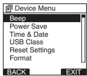 OLYMPUS DS-2800 - Select [Beep] at the [Device Menu] screen, then press the OK/MENU or ▶▶▶I button. - 1