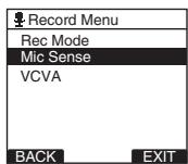 OLYMPUS DS-2800 - Select [Mic Sense] at the [Record Menu] screen, then press the OK/MENU or ▶▶▶I button. - 1