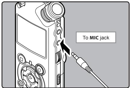 OLYMPUS LS-5 - Connect an external microphone to the MIC jack of the recorder. - 1