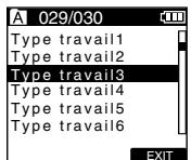 OLYMPUS DS-3400 - Appuyez sur la touche + ou - pour mettre en surbrillance un type de travail de la liste de type de travail. - 1