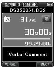 OLYMPUS DS-3500 - While the recorder is in recording mode, press and hold the F1 (VERBAL) button. - 1