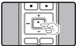 Diagram showing a hand pressing a button labeled '+', with directional arrows and symbols inside a device panel.