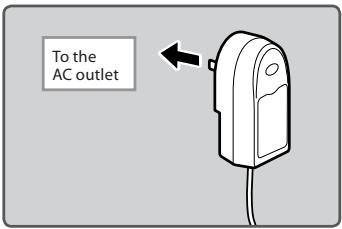 OLYMPUS DS-2500,  DS 2500 - Plug the AC adapter into AC outlet. - 1