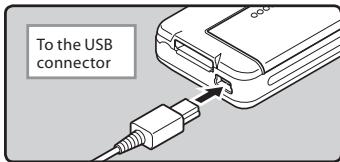 OLYMPUS DS-2500,  DS 2500 - While the recorder is in stop mode or turned off, connect the USB cable to the connecting terminal on the bottom of the recorder. - 1