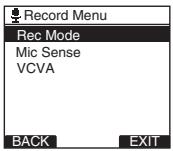 OLYMPUS DS-2500,  DS 2500 - Select [Rec Mode] at the [Record Menu] screen, then press the PLAY/OK or▶▶I button. - 1