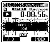 OLYMPUS LS-3,  LS-100,  LS-12,  LS-14,  LS-20,  LS-20M,  LS-3,  LS-5 - While the recorder is during recording mode or playback mode, press the F2 (INDEX) button. - 1