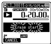 OLYMPUS LS-3,  LS-100,  LS-12,  LS-14,  LS-20,  LS-20M,  LS-3,  LS-5 - In the starting position of the partial erase, press the ERASE button. - 1