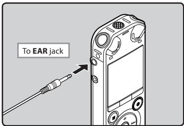 OLYMPUS LS-3,  LS-100,  LS-12,  LS-14,  LS-20,  LS-20M,  LS-3,  LS-5 - Connect the earphone to the EAR jack on the recorder. - 1