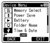 OLYMPUS LS-3,  LS-100,  LS-12,  LS-14,  LS-20,  LS-20M,  LS-3,  LS-5 - Press the + or - button to select [Device Menu] tab. - 1