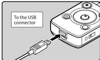 OLYMPUS LS-3,  LS-100,  LS-12,  LS-14,  LS-20,  LS-20M,  LS-3,  LS-5 - While the recorder is during stop mode or turned off, connect the USB cable to the connecting terminal on the bottom of the recorder. - 1