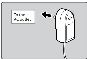OLYMPUS LS-3,  LS-100,  LS-12,  LS-14,  LS-20,  LS-20M,  LS-3,  LS-5 - Plug the AC adapter into AC outlet. - 1