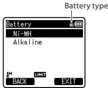 OLYMPUS LS-3,  LS-100,  LS-12,  LS-14,  LS-20,  LS-20M,  LS-3,  LS-5 - Battery settings - 1
