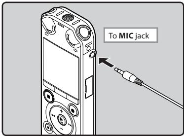 OLYMPUS LS-3,  LS-100,  LS-12,  LS-14,  LS-20,  LS-20M,  LS-3,  LS-5 - Recording with external microphone: Connect an external microphone to the MIC jack of the recorder. - 1