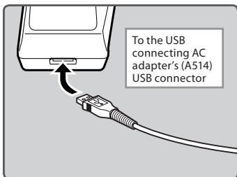 OLYMPUS LS-3,  LS-100,  LS-12,  LS-14,  LS-20,  LS-20M,  LS-3,  LS-5 - Plug the recorder's USB cable into the AC adapter. - 1