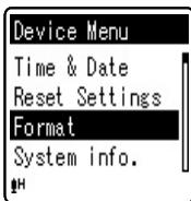 OLYMPUS VN-8500 PC DNS,  VN-8500PC,  VN-8500PC ME-32,  VN-850PC ME-52 - ① Select [Format] from the menu on the [Device Menu]. - 1