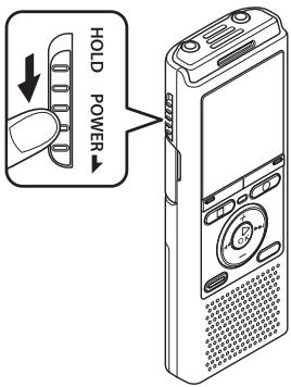OLYMPUS WS-832 - Faites glisser le commutateur POWER/HOLD dans le sens de la flèche pendant au moins une demi-seconde. - 1