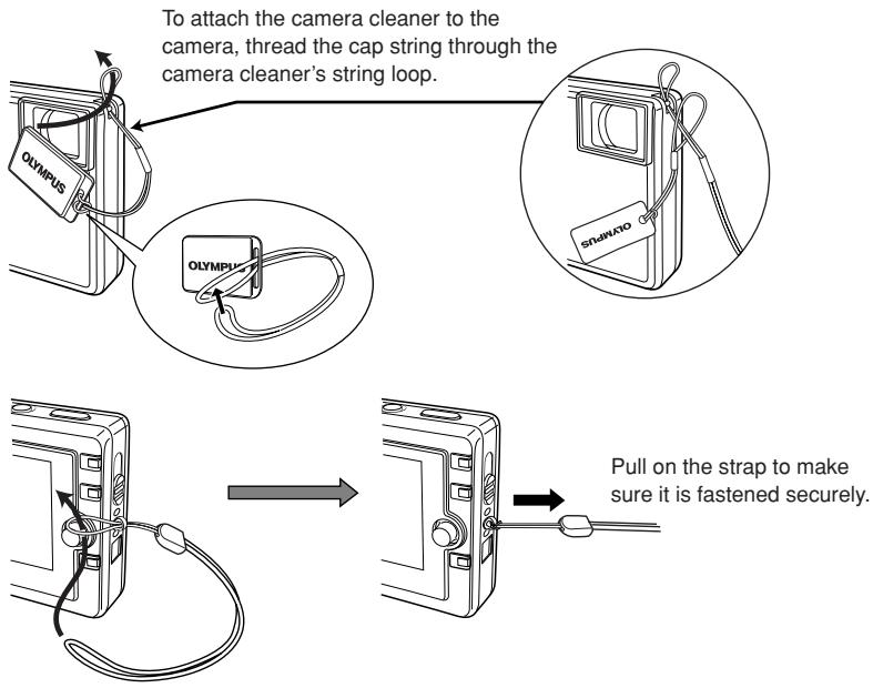 OLYMPUS AZ-2 ZOOM - Attaching the lens cap and strap - 1