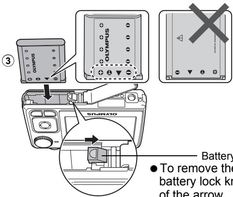 OLYMPUS FE-280 - b. Insert the battery and an xD-Picture Card (optional). - 2